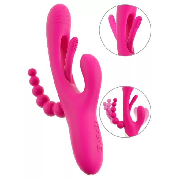 SMILE - vibrador triple con lengua - silicona rosa