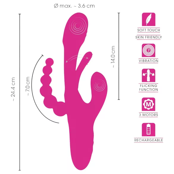 SMILE - vibrador triple con lengua - silicona rosa