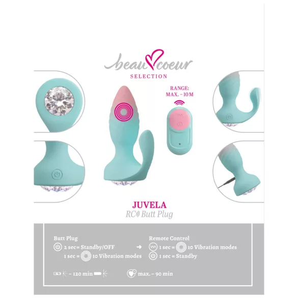 Beau Coeur Juvela - plug anal vibrador - silicona turquesa