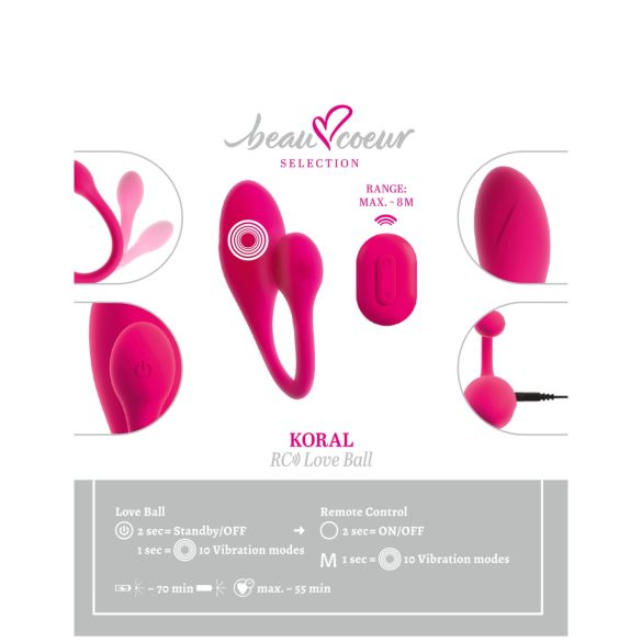 Beau Coeur Koral - huevo vibrador con control remoto - silicona rosa