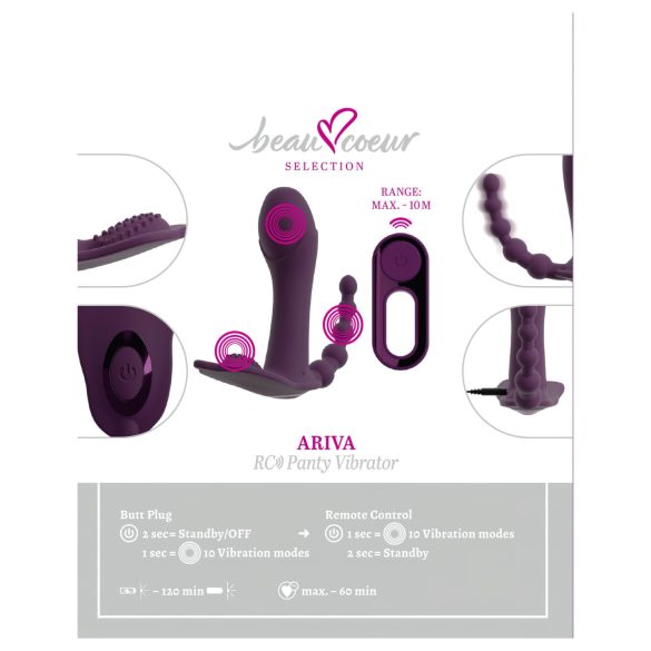 Beau Coeur Ariva - vibrador para braguitas 3 en 1 - silicona lila