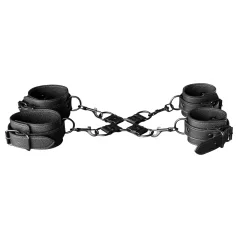   Obaie - juego de esposas de muñeca y tobillo de cuero sintético (negro)