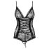 Obsessive Slevika - Body de encaje negro con cordones delanteros abiertos - 2XL/3XL