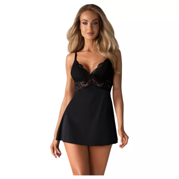 Obsessive - babydoll de encaje y tanga (negro) - L/XL