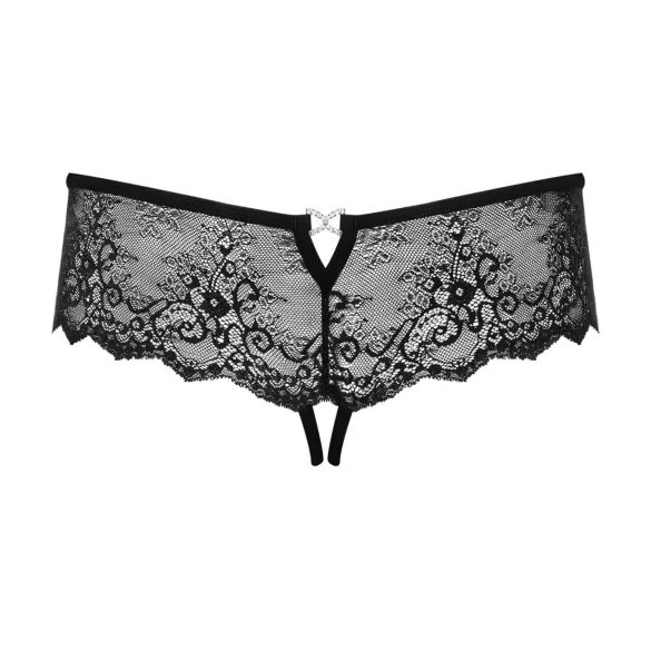 Obsessive Merossa - tanga abierto con strass para mujer - negro - 2XL/3XL