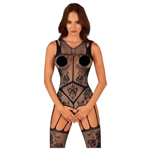 Mono abierto de red con flores Obsessive - negro (S-L)