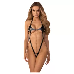   Obsessive Anyya - body de tirantes efecto cuero con cadenas (negro)