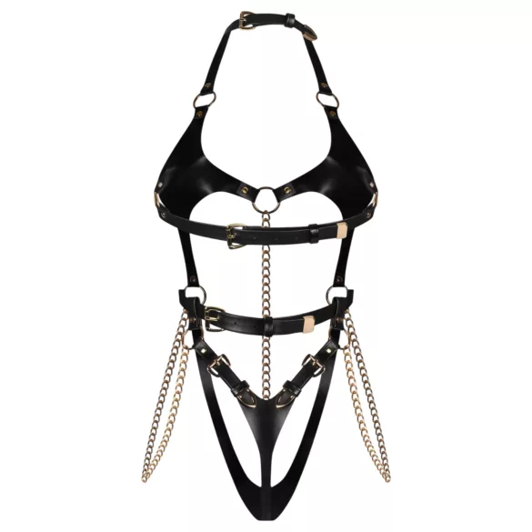 Obsessive Anyya - body de tirantes efecto cuero con cadenas (negro)