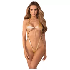   Obsessive Anyya - body de tiras efecto cuero con cadenas (dorado)