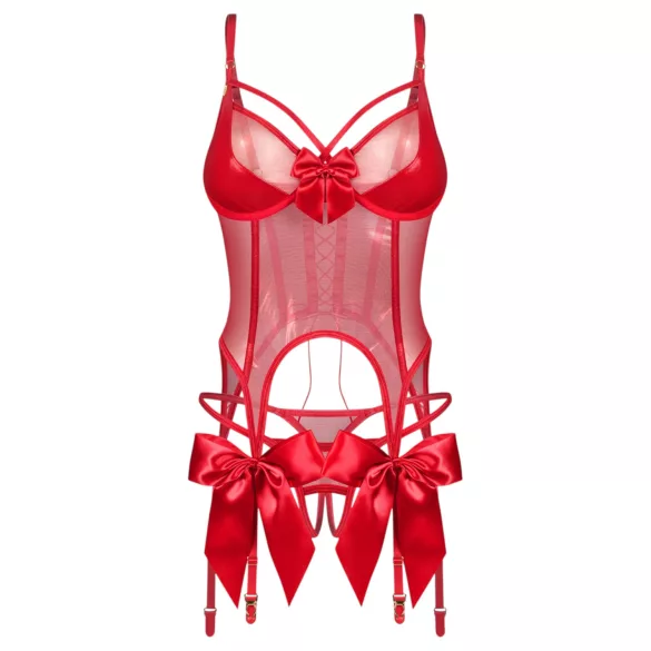 Obsessive Gifty - conjunto de corsé y tanga abierto (rojo)