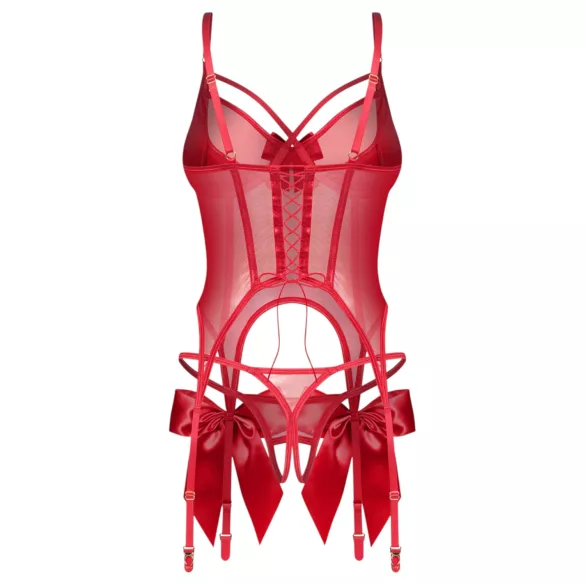 Obsessive Gifty - conjunto de corsé y tanga abierto (rojo)