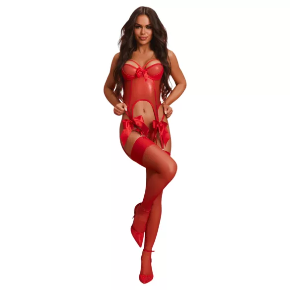 Obsessive Gifty - conjunto de corsé y tanga abierto (rojo) - L/XL