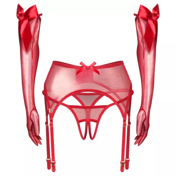 Obsessive Gifty - conjunto de tres piezas con liguero (rojo)