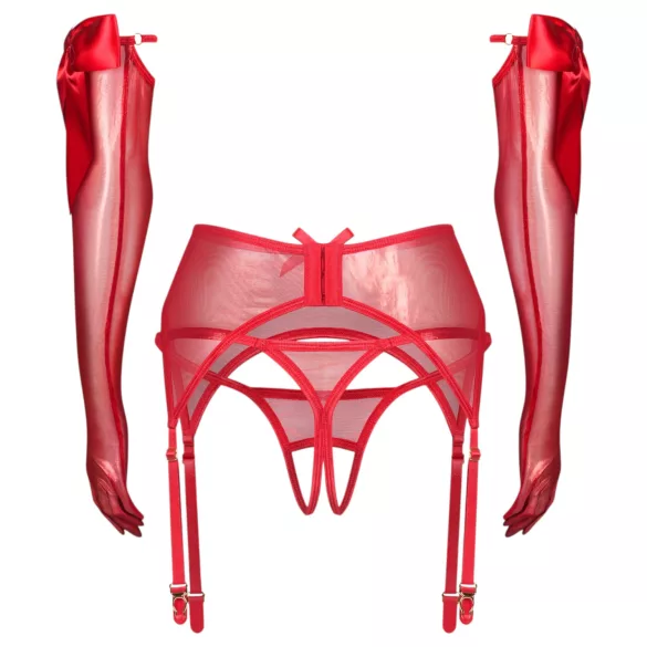 Obsessive Gifty - conjunto de tres piezas con liguero (rojo)
