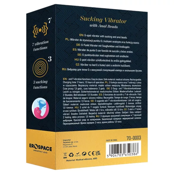 Erospace Sweet Play - vibrador de punto G con sonda anal y succión (rosa)