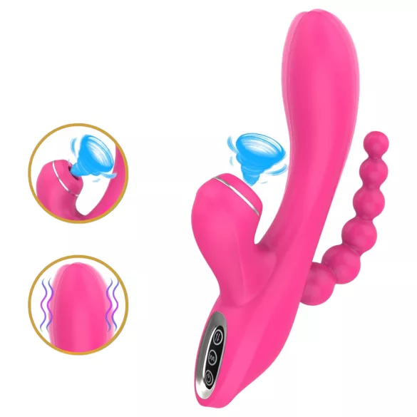 Erospace Sweet Play - vibrador de punto G con sonda anal y succión (rosa)