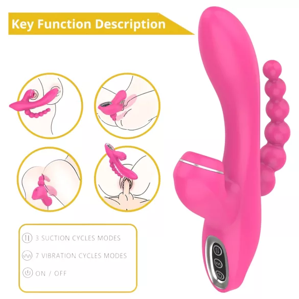 Erospace Sweet Play - vibrador de punto G con sonda anal y succión (rosa)