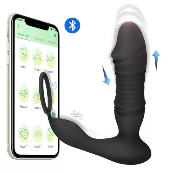 Erospace Men's Play - vibrador anal de empuje controlado por app (negro)