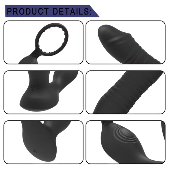Erospace Men's Play - vibrador anal de empuje controlado por app (negro)
