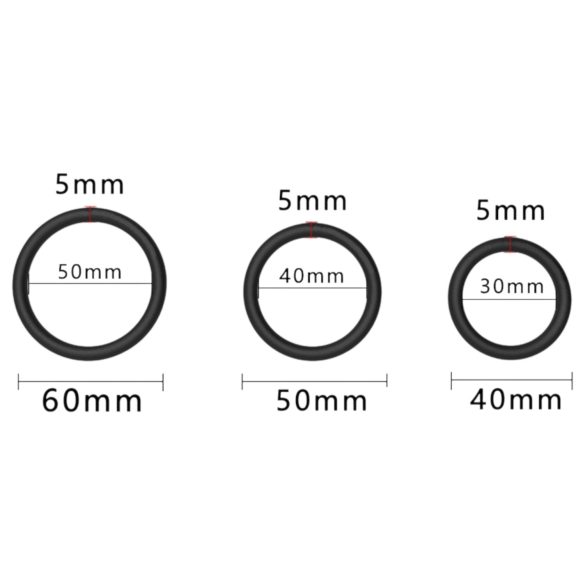 Men's Play - set de anillos para pene - silicona negra - 3 unidades