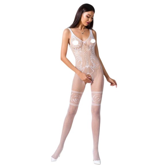 Passion BS069 - Body de red decorado con abertura (blanco) - Tallas S-L