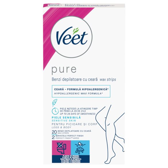 Veet Pure - bandas de cera para piernas y cuerpo - piel sensible - 20 unidades