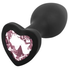   Sunfo - plug anal de silicona con piedra de corazón (negro-rosa)