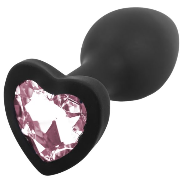 Sunfo - plug anal de silicona con gema en forma de corazón (negro-rosa)