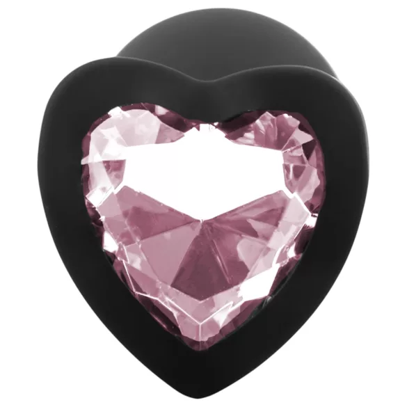 Sunfo - plug anal de silicona con piedra en forma de corazón - negro y rosa