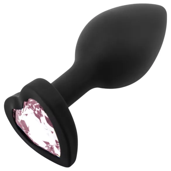 Sunfo - plug anal de silicona con piedra en forma de corazón - negro y rosa