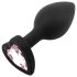 Sunfo - plug anal de silicona con gema en forma de corazón (negro-rosa)