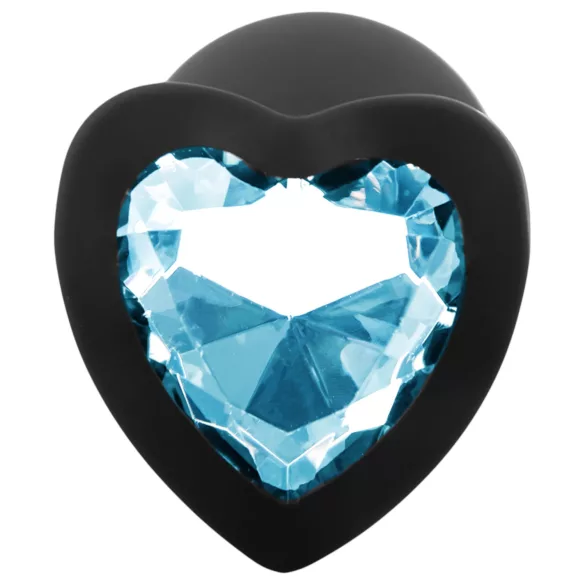 Sunfo - plug anal de silicona con piedra azul en forma de corazón - negro