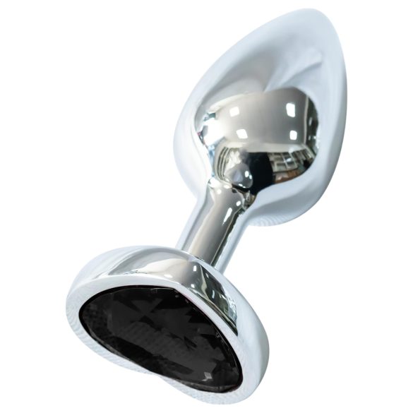Sunfo - Plug anal metálico con piedra en forma de corazón negro (plateado)