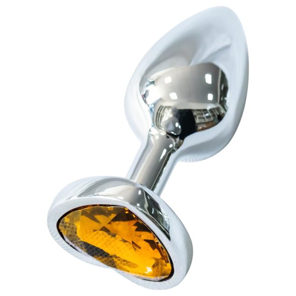 Sunfo - Plug anal metálico con piedra dorada en forma de corazón (plata)