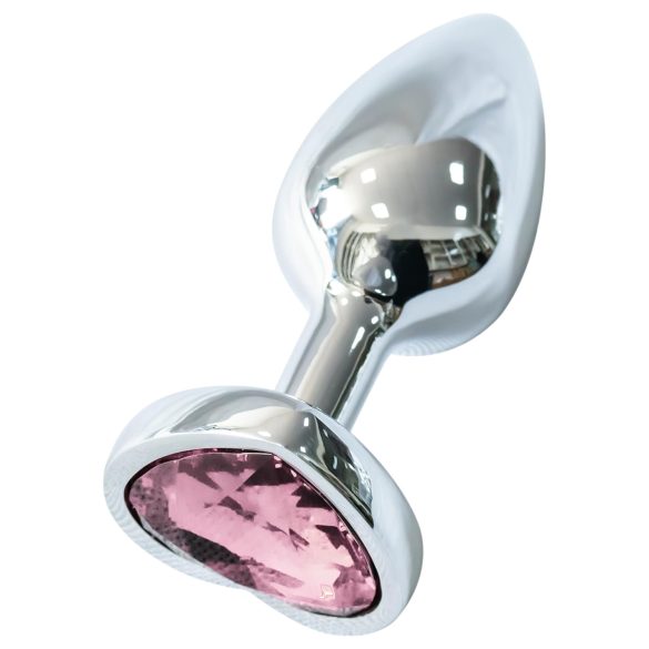 Sunfo - Plug anal metálico con piedra rosa en forma de corazón (plata)