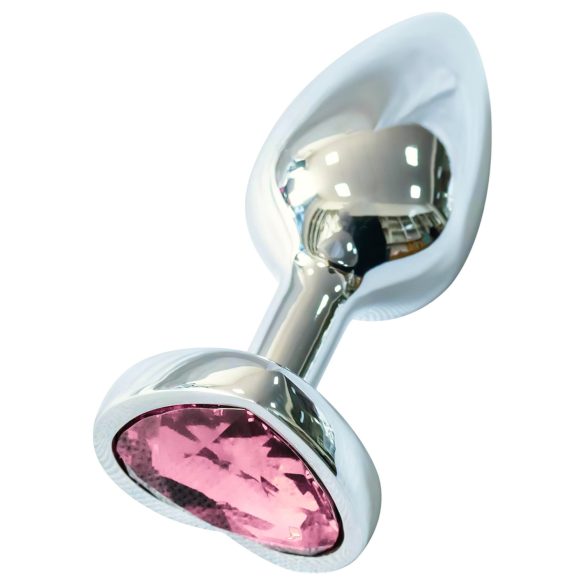 Sunfo - plug anal de metal con piedra rosa en forma de corazón (plata)