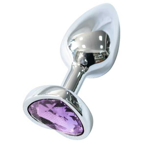 Sunfo - Plug anal de metal con piedra lila en forma de corazón (plateado)