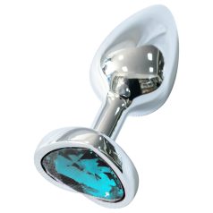   Sunfo - plug anal metálico con piedra azul claro en forma de corazón (plata)