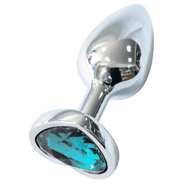 Sunfo - Plug anal de metal con piedra azul clara en forma de corazón (plata)