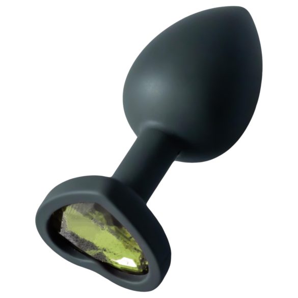 Sunfo - Plug anal de silicona con piedra verde en forma de corazón (negro)