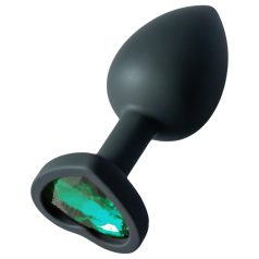   Sunfo - Plug anal silicona corazón con piedra verde oscuro (negro)