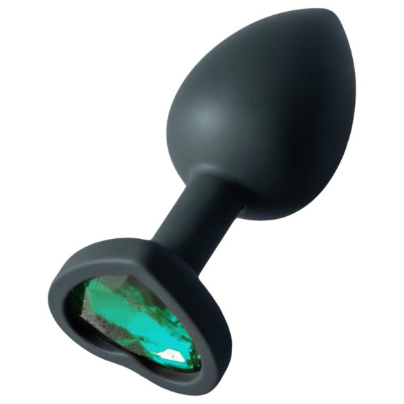 Sunfo - Plug anal de silicona con piedra verde oscuro en forma de corazón (negro)