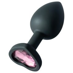   Sunfo - plug anal silicona con piedra rosa en forma de corazón (negro)