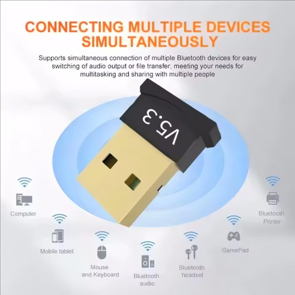 Adaptador USB Bluetooth 5.3 para 6 dispositivos