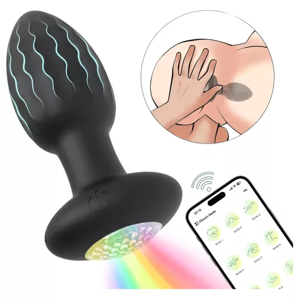 Desirel - Plug anal vibrador con luz LED cambiante de color - control por app, 10 modos de vibración (negro)