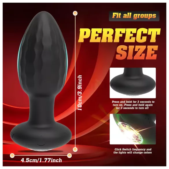 Desirel - Plug anal vibrador con luz LED cambiante de color - control por app, 10 modos de vibración (negro)