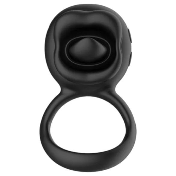 Biu-Biu - anillo para pene y vibrador de clítoris con lengua - silicona negra