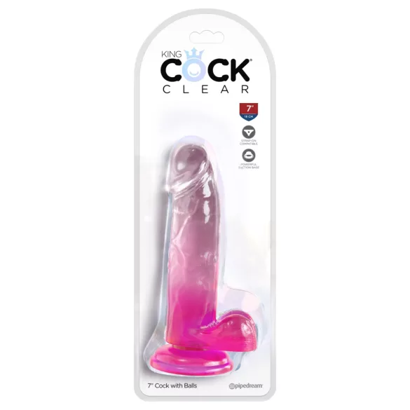 King Cock - Dildo realista con testículos - silicona rosa 18 cm