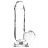 Dildo transparente con ventosa y testículos - 15cm