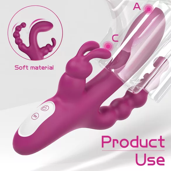Sex HD Joker - vibrador recargable impermeable triple - silicona lila